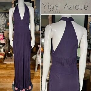 Yigal Azrouel Eggplant Purple Deep V-front Racerback Maxi Evening Gown Sz XS & S